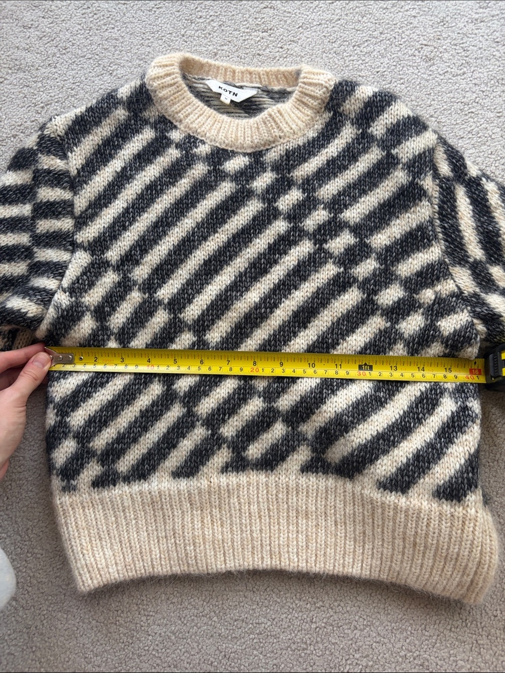 Striped Crewneck Sweater in Ivory and Charcoal - Picture 7 of 8